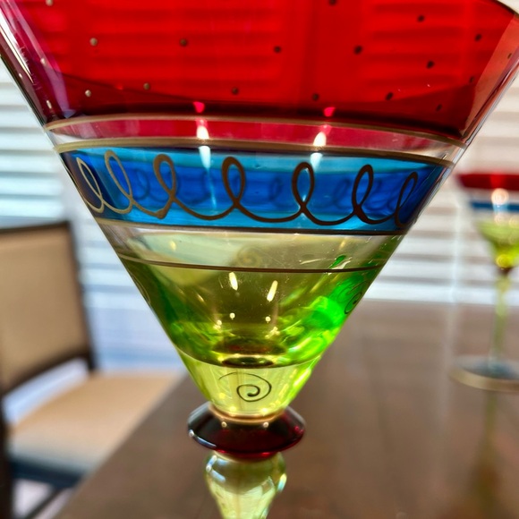 Pottery Barn Red and Green and Blue Martini Glasses - Picture 2 of 4